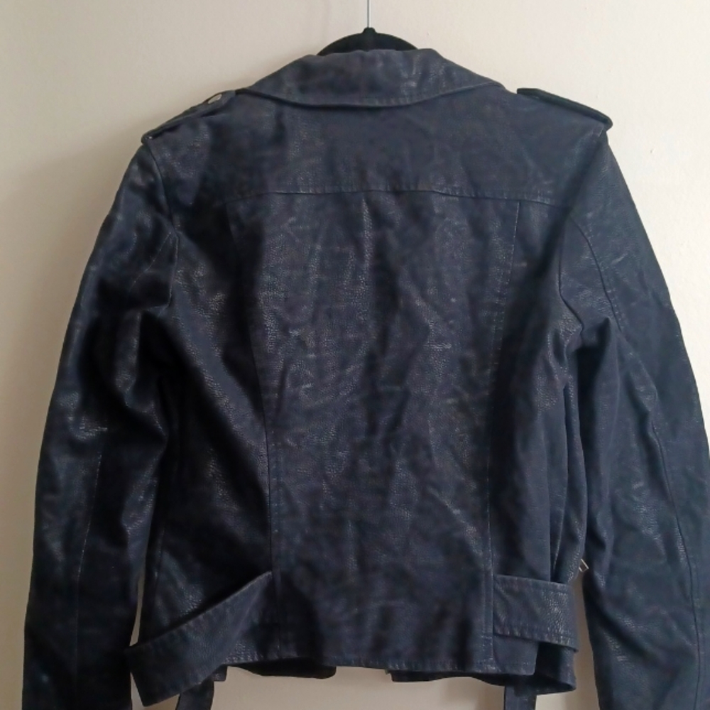 Max Studio dark navy fax sude motorcycle jacket/ size Small/NWT - Picture 4 of 6